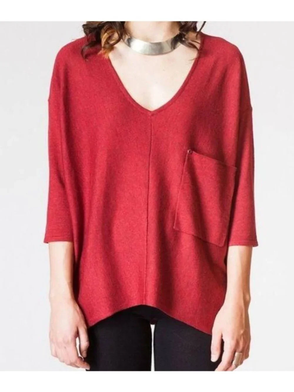 Kerisma Raven Top Size Small/Medium V Neck 3/4 Sleeve Pullover Cozy Knit Cherry